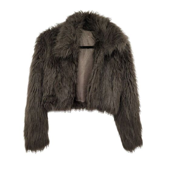 Vtg 70's Glam Faux Fur Shaggy Cropped Long Sleeve Jacket‎ Brown Sz S - Picture 8 of 8